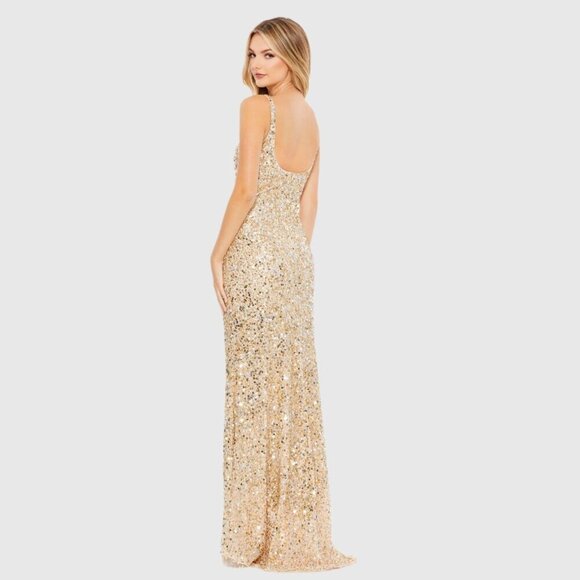 NWT Mac Duggal Sequined Low Back Slip Gown Gold 10 #8474 - Picture 4 of 8